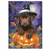 Chocolate Labrador Puppy Halloween Canvas Canvas for Holiday Home Wall Décor Gifts for Lab Moms Bedroom  on Ready to Hang 1.5" Thick Canvas Wrap, Floating Framed Canvas, Flat Rolled Canvas